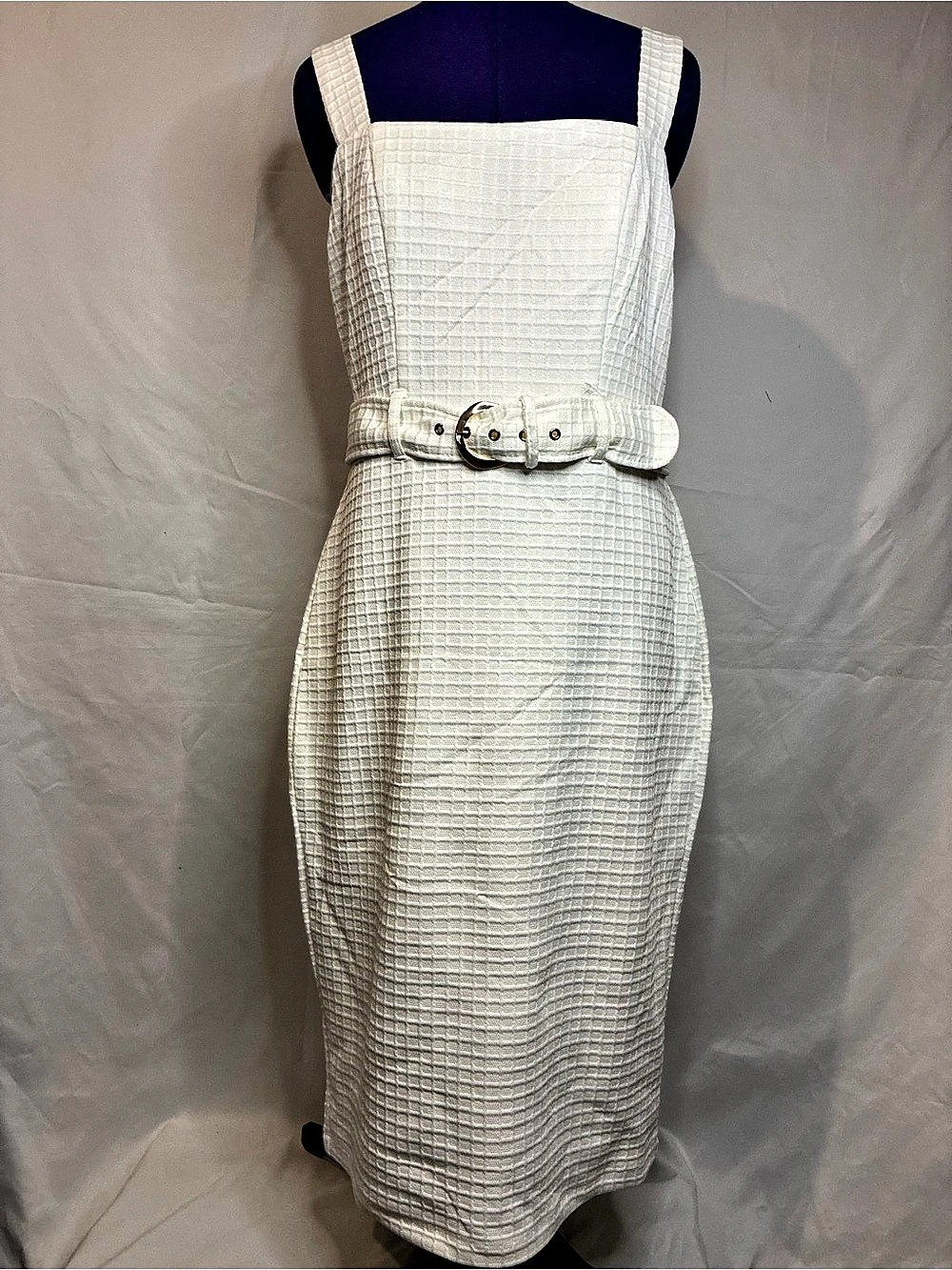 Premier Amour Textured Midi Dress with Belt Off White Size 14